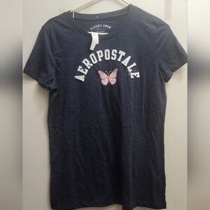 Aeropostale Dark Blue Tee with Pink Butterfly